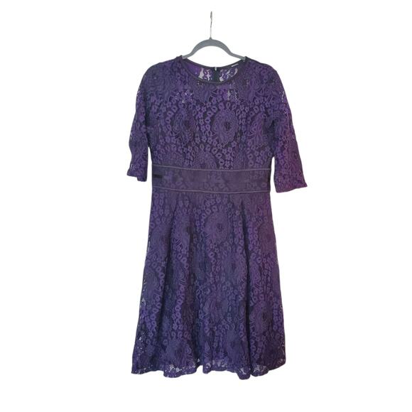 Miusol Purple Black Lace Overlay Wedding Guest Half Sleeve Mini Dress, Size XL - Picture 1 of 10